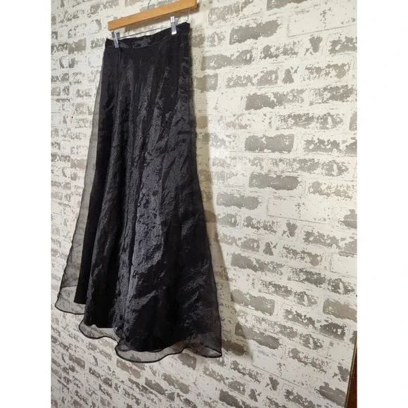 Vintage Y2K 90s Tafetta Maxi Skirt Size 12 Black Tulle Lined Whimsigoth Prom - Picture 7 of 16